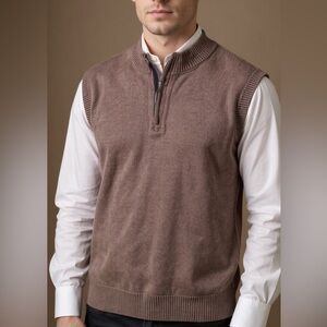 Red Head Bass Pro Shops Brown Sweater Vest 100% Cotton 1/4 zip Mock Neck Size XL